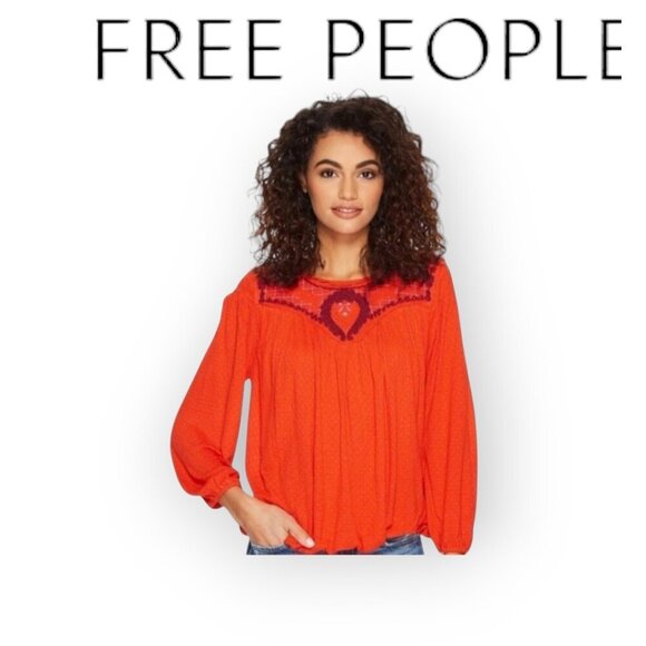 Free People Embroidered Boho Cowgirl Blouse - Begonia - Picture 1 of 10